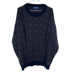 Vintage 90s Jantzen Mens XL Acrylic Geometric Knit Sweater Pullover Brown